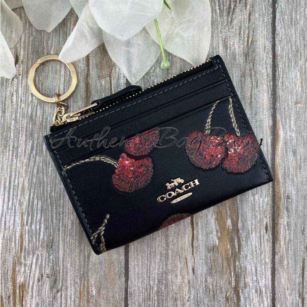 Coach Mini Skinny Id Case With Cherry Print Wallet Bag Purse